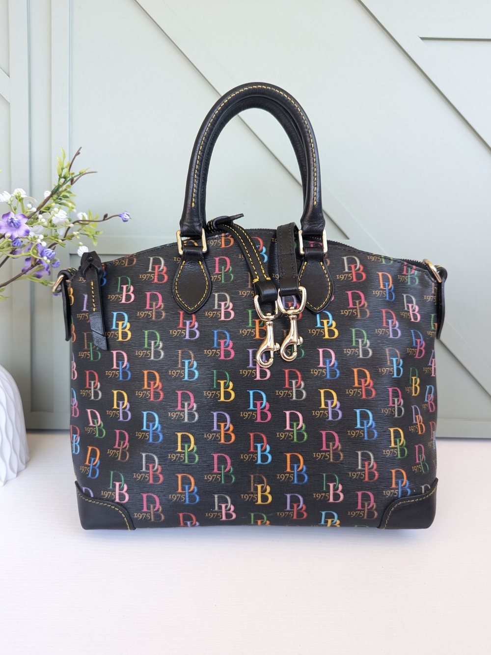 Dooney & Bourke Black Multicolor Logo Satchel